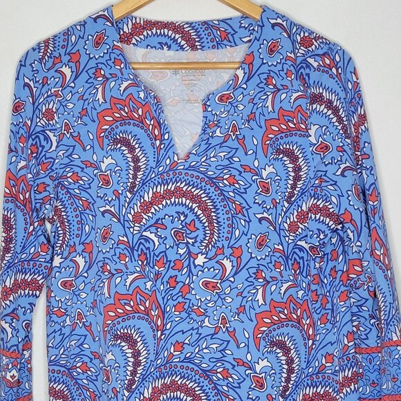 Coolibar Medium St Lucia Tunic Top UPF 50+ UV Protection Blue Floral Long Sleeve - Picture 3 of 5
